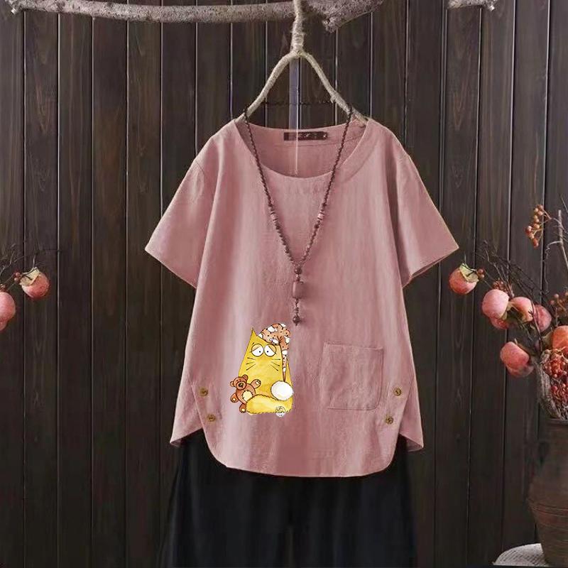 

Электрический синий поп: Новая симпатичная футболка с принтом - европейский хлопок, летний V-образный вырез 4XL розовый