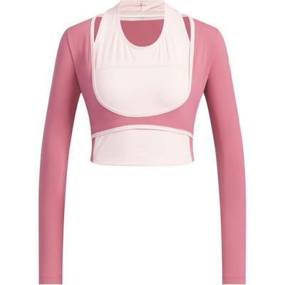 Future Style 2-In-1 T-Shirt Sports Casual Pullover Long Sleeve T-Shirt Women Tops Sand Pink JN3495
