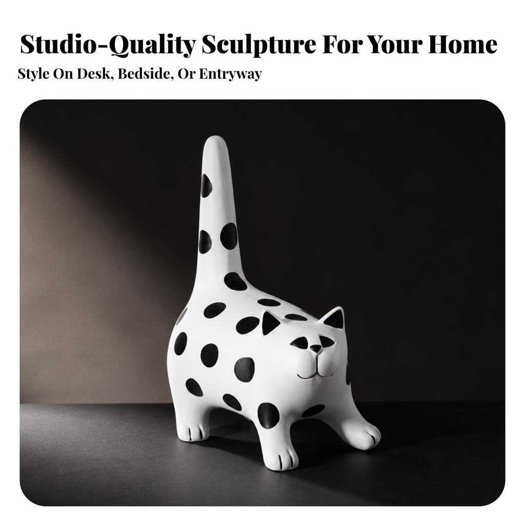 Cat Figurine Polka Dot Statue Decor Resin Cute for Tabletop, Bookshelf
