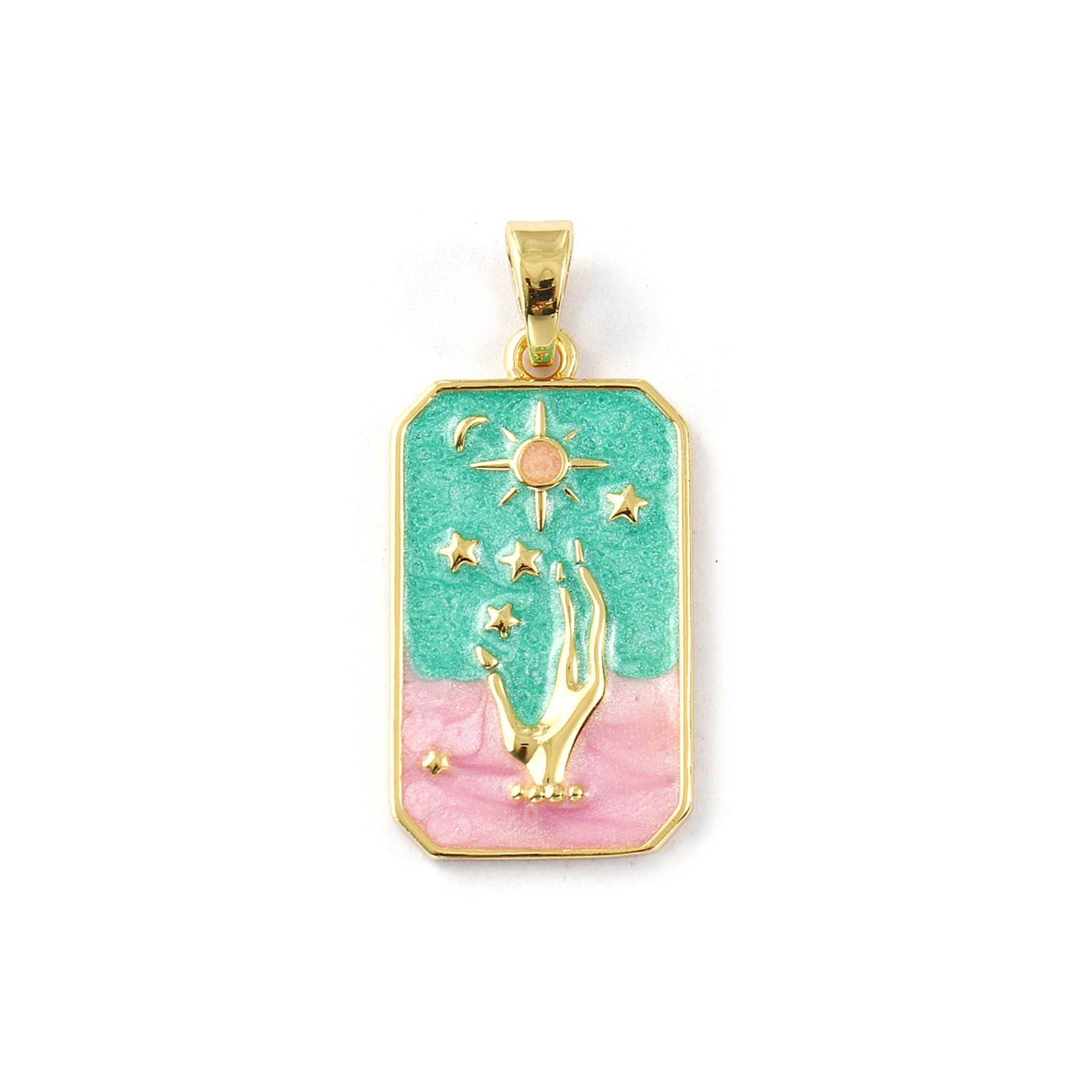 

1 Piece Brass Pendants 18K Gold Plated Enamel Octagon Pearlescent Sun Sunflower Star Moon Charms For DIY Necklace 3.5cm x 1.6cm