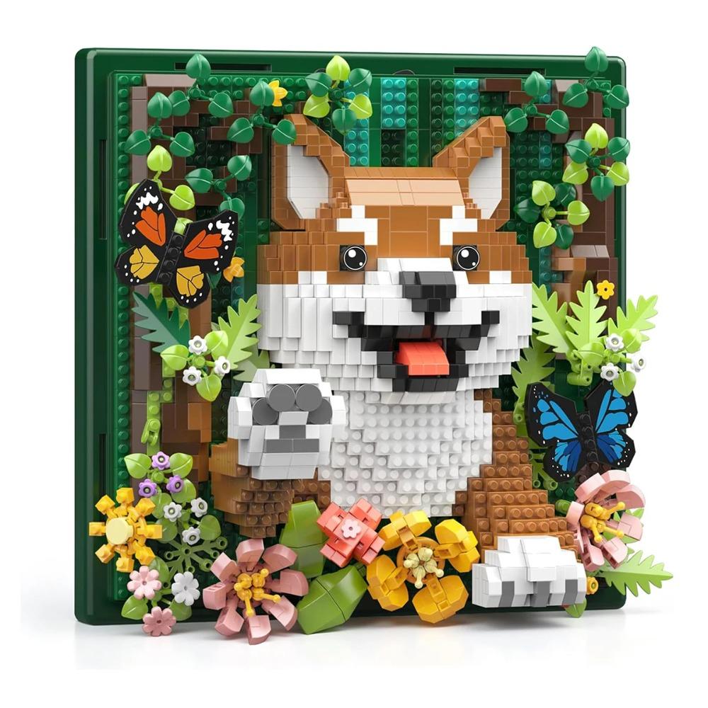 1600 KS Květiny a Zvířata Psi Hračky Stavebnice Sada Umění 3D Model Shiba Inu Hračky Na Stěnu Stůl Dekorace Dárky Pro Děti