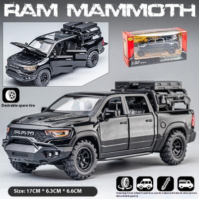 1/32 Scale DODGE Mammoth 1000 TRX Alloy Pickup Car Model Diecast Metal Off-road Vehicle Model Sound and Light Simulation Kids Toy Gift