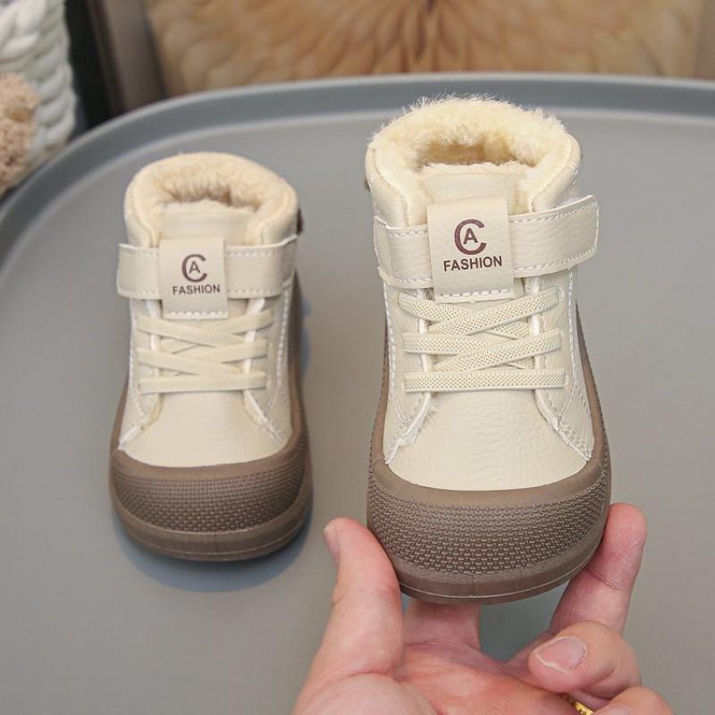 Kids Winter Warm Fleece-Lined Ankle Boots Soft Rubber Sole Non-Slip Cartoon Dog Design Boys Girls