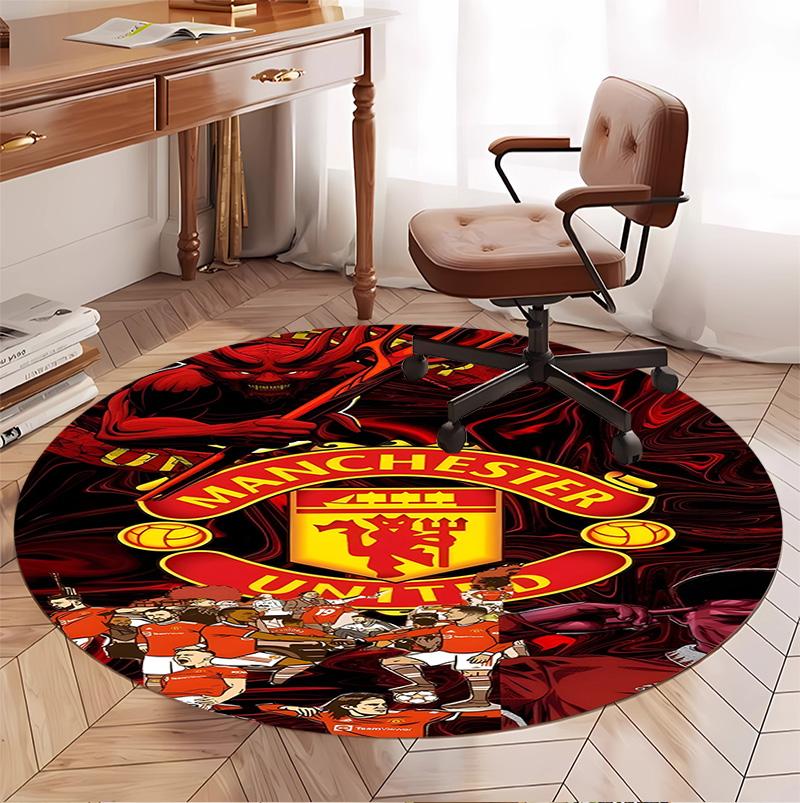 Manchester United F.C Pattern Round Rug, Indoor/Outdoor Mat, for Picnic, Gameroom, Bedroom, Office, Living Room, Home Decor Carpet, Birthday Gift