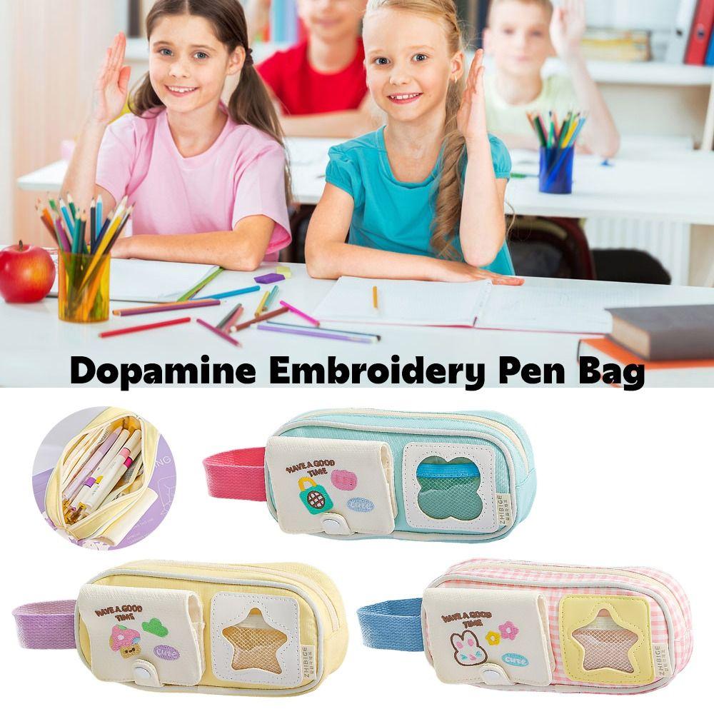 Dopamine Color Pencil Case Handheld Stationery Bag Portable Pen Pouch Students