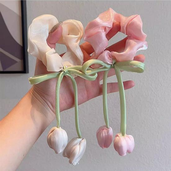 Sznurek do włosów Duże Satynowe Gumki do Włosów w Kształcie Tulipana Zapobiegają Łamaniu Włosów Gumki do Włosów dla Dziewczynek Miękkie Akcesoria do Włosów