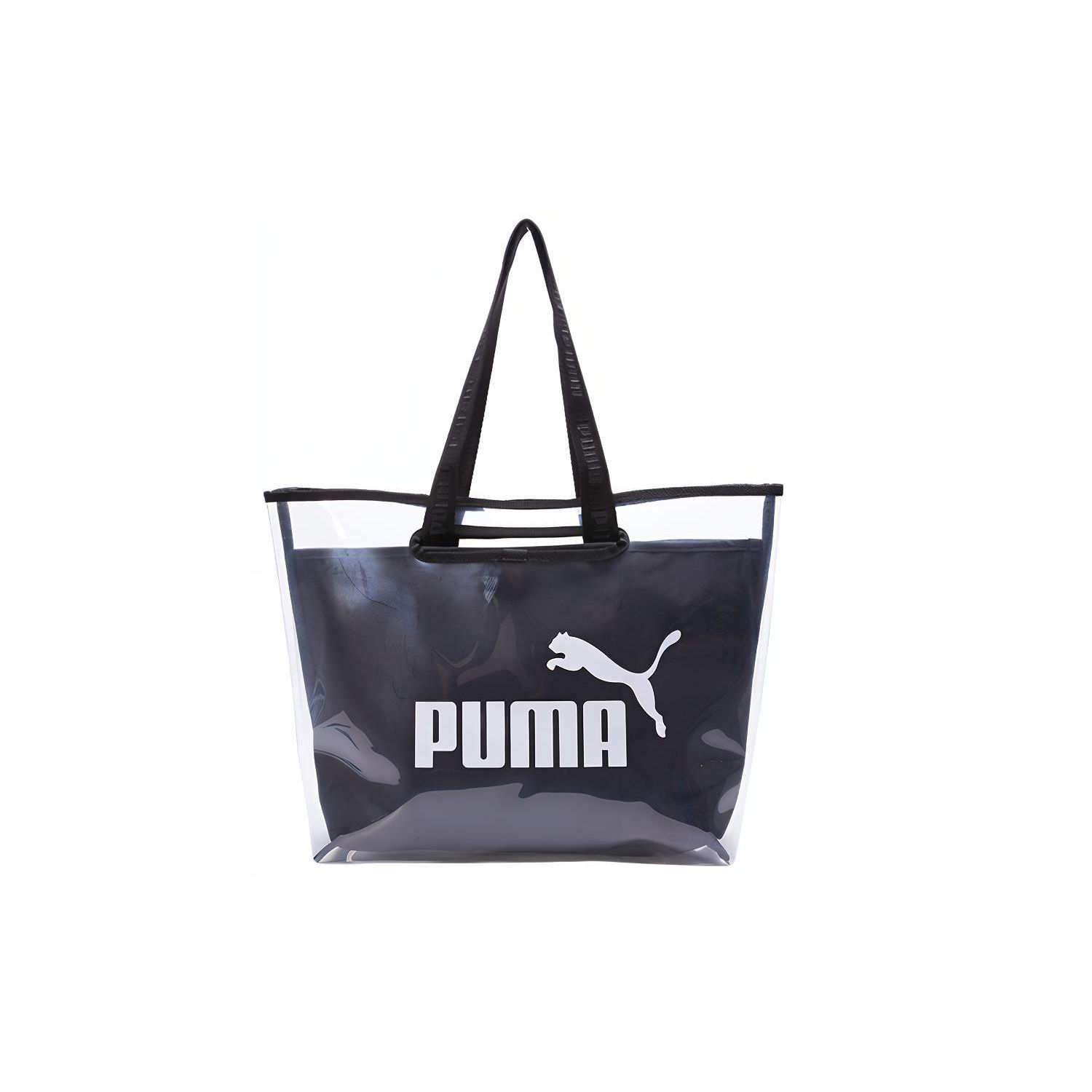 Puma Classic Logo Transparent Large Capacity Fabric Tote Bag Unisex Tote Bag Black 076116-01 Pure Black
