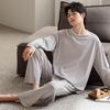 Men's Long Sleeve Loose Pajama Set - Round Neck, Long Pants, Plus Size for Spring & Autumn.