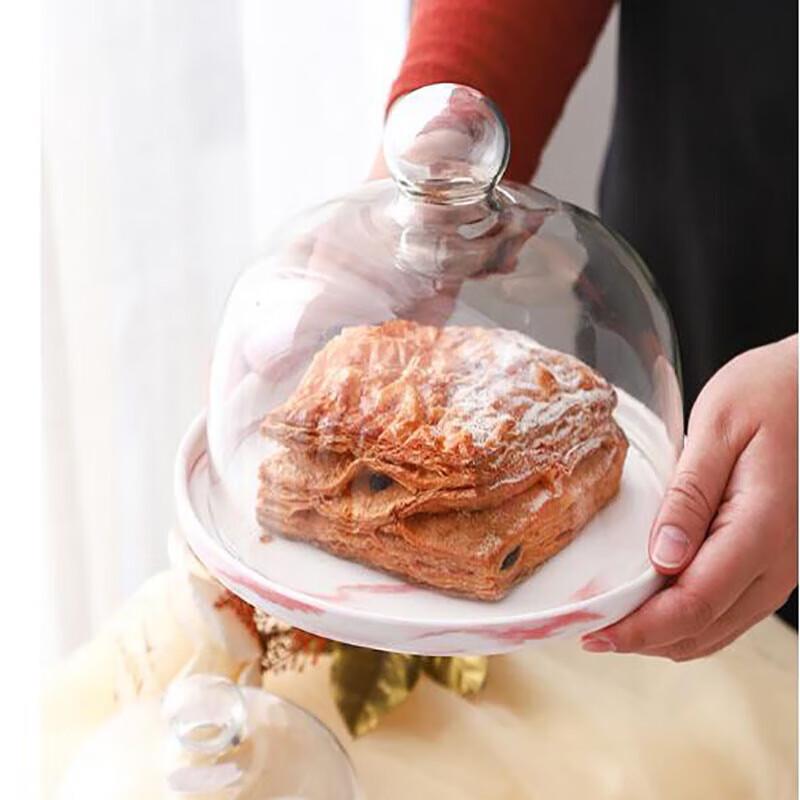 Homeglen 8-inch Gray Marble Cake Stand with Glass Dome