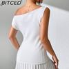 BITCED Versatile Solid-Colour Sleeveless Knit Vest Seductive Fitted Knit T-Shirt Designer Off-Shoulder Top