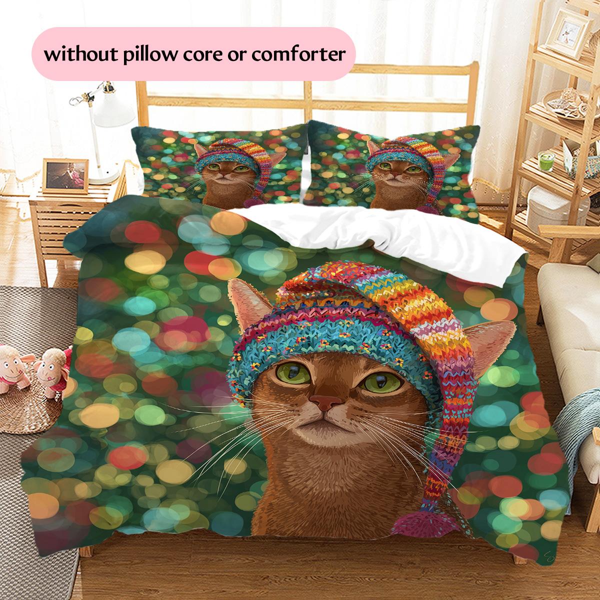 

Cat with Christmas Lights Pattern Bedding Quilt Set Home Decoration Gift (1 * duvet cover + 2 * pillowcase, without core) 135x200cm