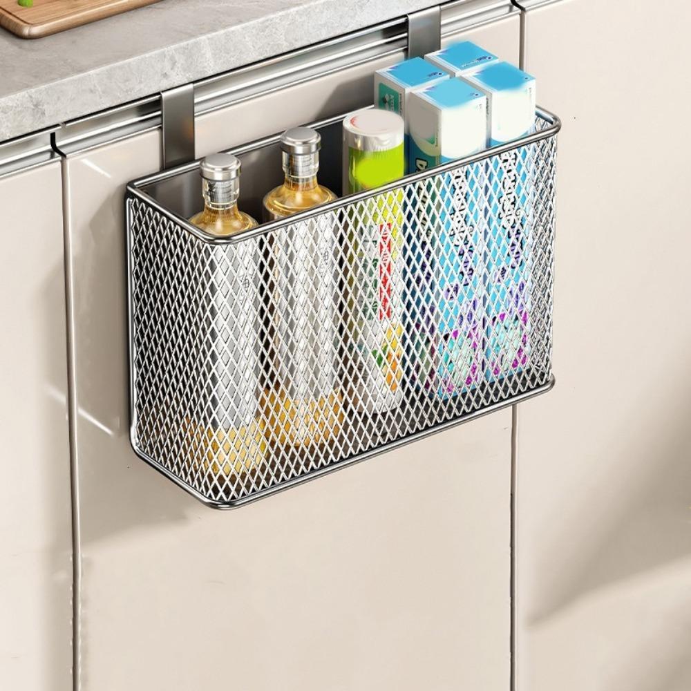 Carbon Steel Kitchen Hanging Basket Wall Mounted No-Drill Seasoning Organizer Space Saving Cabinet Hanging Organizer Bathroom