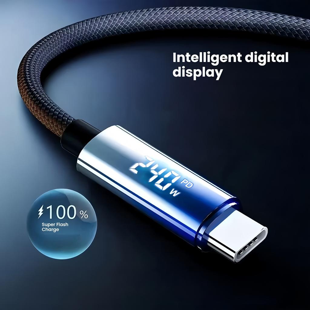 240W Dual USB C Cable Fast Charging Nylon Braided Type-C to Type-C Data Cord for Samsung Huawei Xiaomi Laptop Phone