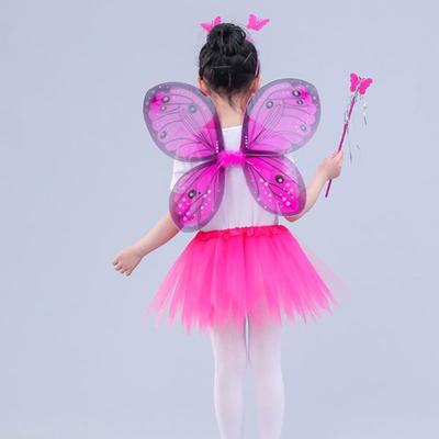Adult Kids 3/4Pcs Simulation Butterfly Wings Pointed Tutu Skirt Headband Wand Princess Fairy Costume Set Girls Party Dress Up