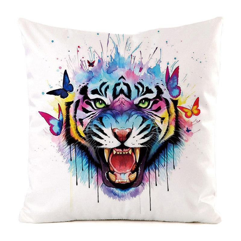 Colored Hand-Painted Animal Series Digital Printing Short Plush Pillow Covers for Car Sofa Office Cushion Cover Home Goods