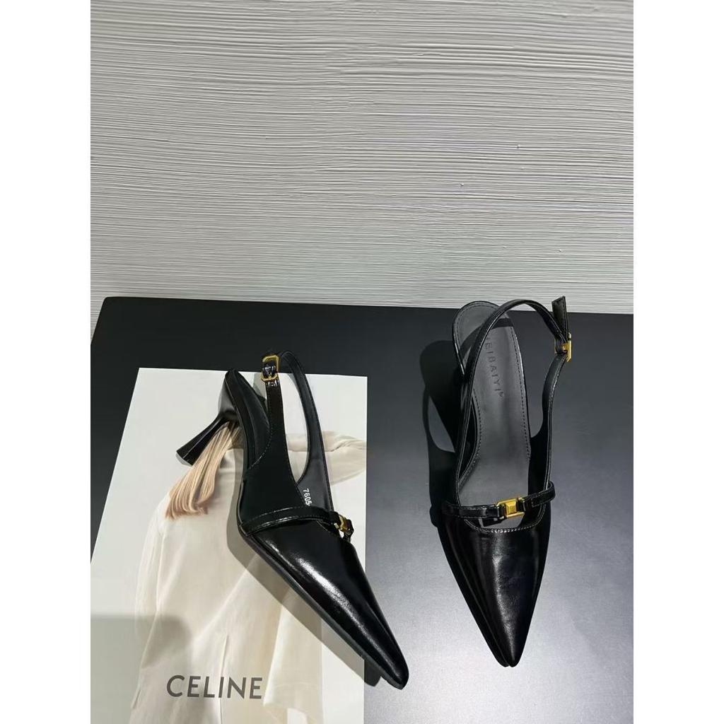 Baotou sandals women's 2025 spring and summer new pointed head empty temperament celebrity French single shoes gentle evening high heels