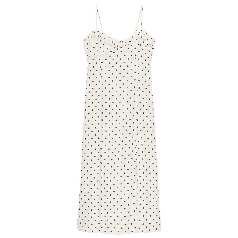 Zaprha 2025 Summer New French Style Holiday Wind Polka Dot Bow V-neck Midi Dress 3730510