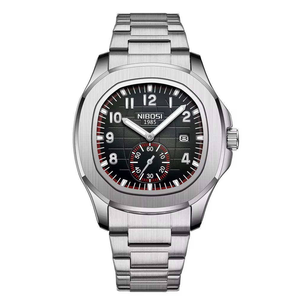 Nibosi 2653 Fashion Mens Trendy Wristwatch Auto Date Chronograph Silicone Stainless Steel Strap Men's Quartz Watch for Men Reloj