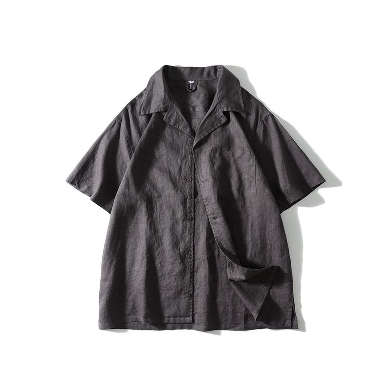 Old Money Style Lightweight Loose Pure Linen Short-Sleeve Shirt for Men, Summer Thin Jacket, Export Men's Casual Shirt