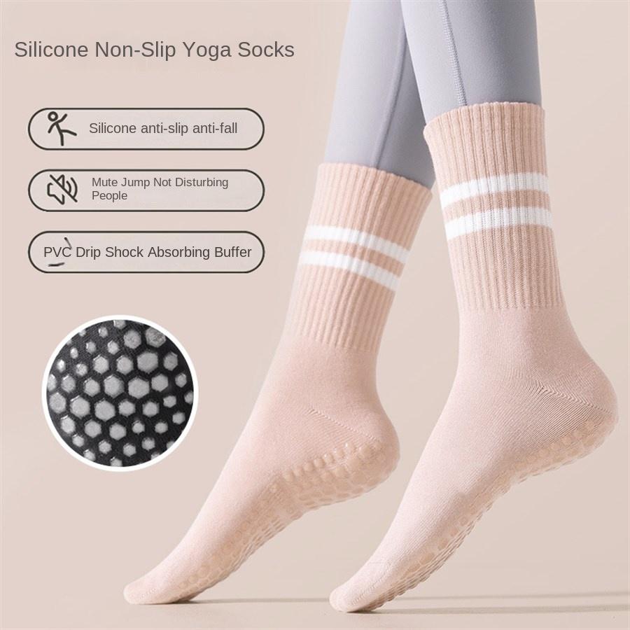 1 Pair of Women's Yoga Socks Skipping Rope Sports Pilates Indoor Anti Slip Floor Double Bar Mid Leg Socks
