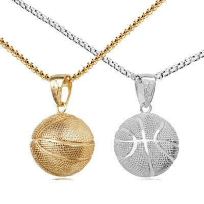 Men Necklace Geometric Round Hollow Ball Memorial Electroplating Dress Up Stainless Steel Male Basketball
