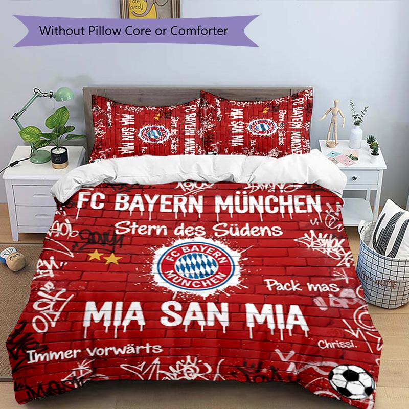 3pcs FC Bayern München logo pattern bedding set duvet cover set includes duvet cover &pillowcases,perfect all season bedroom decoration&gift