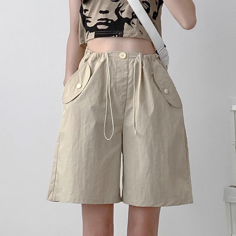 Women's Pink Quick-Dry High Waist Cargo Shorts - Loose, Lightweight, Wide-Leg Summer Sports Pants.