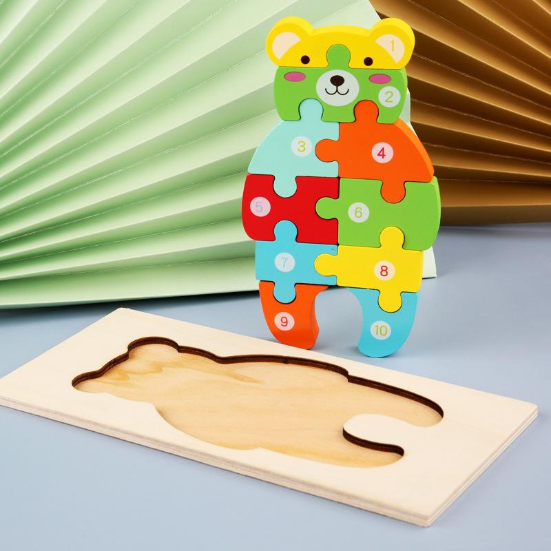 Children Wooden Early Education Animals Digital Traffic Cognition Puzzle Wooden 3D Buckle Three-Dimensional Puzzle Educational Toys