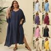 Women's V Neck 3/4 Sleeve Side Slit Long Maxi Dress Multi Color Casual Loose Fit Dress