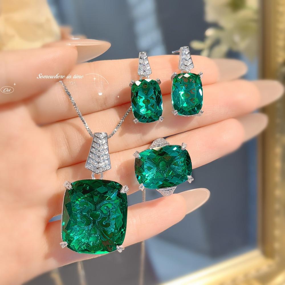 Luxury Blue Pigeon Blood Pendant Large Carat Gemstone Earrings Paraiba Ring Green Diamond Set