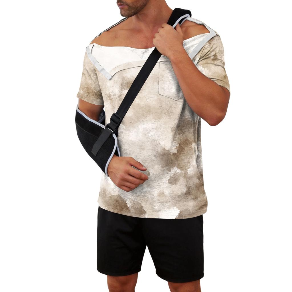 Men's Tie Dye Printed Recovery Shirt Away Short Sleeve Full Front Button Adaptive Design Top