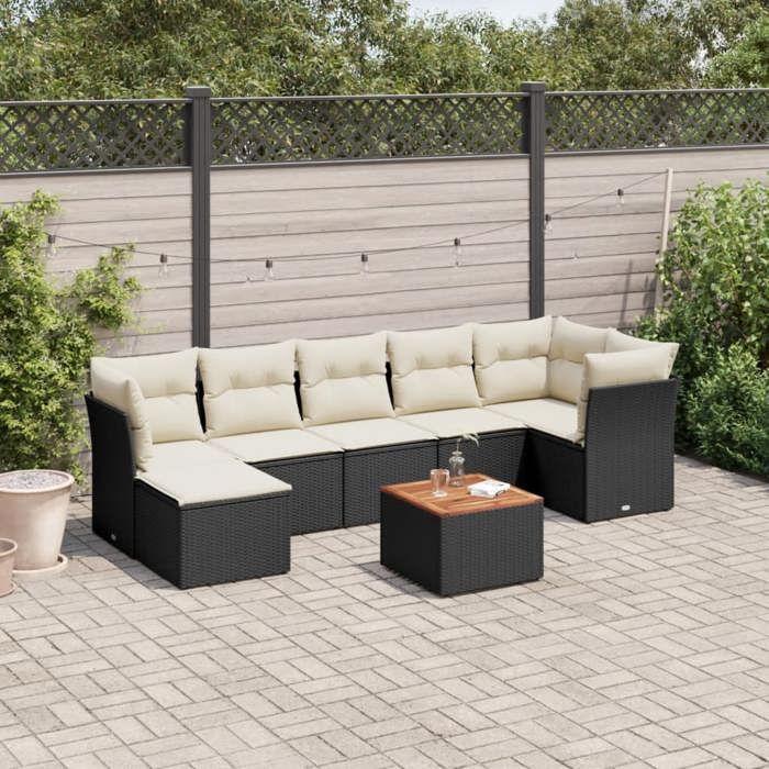 VidaXL Salon de jardin 8 pcs avec coussins noir résine tressée 3223753