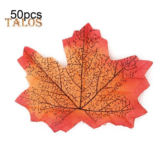 50Pcs Artificial Maple Leaf Realistic Cloth Autumn Leaves Indoor Outdoor Halloween Fall Harvest Thanksgiving Festival Wedding Party Decoration