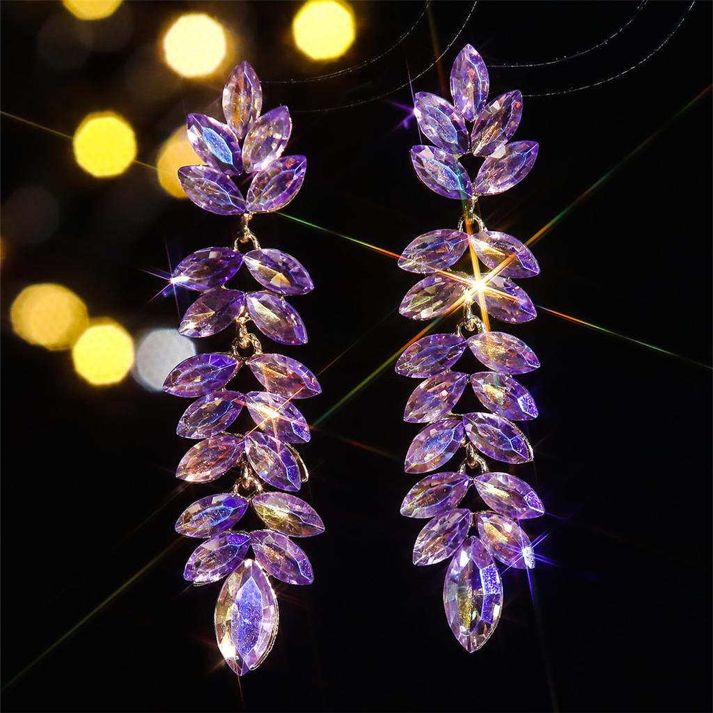 Color Glass Rhinestone Long Earrings Women Luxury Earrings Pair