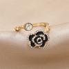 Korean Trendy Rhinestone Peony Flower Open Ring Creative Design
