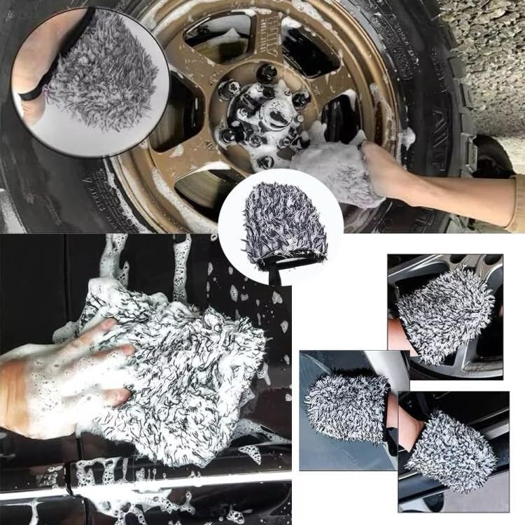YUWENW Car Wash Glove Car Wash Car Wash Car Tire Strong Hand Dirt Wheel Scratch Car Wash Wheel Wash Car Wash No Hair Black Mitt, 1-Piece Set, Tool,