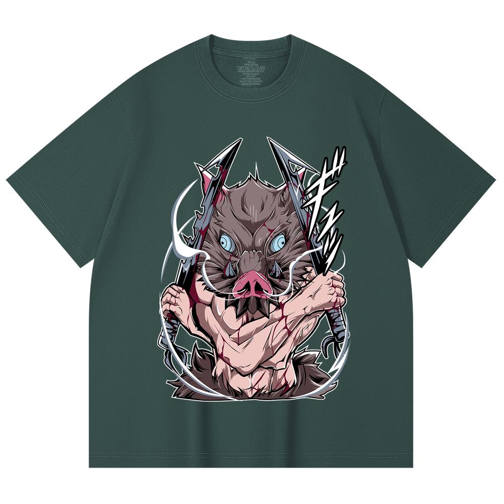 230 Gsm 100% Cotton Demon Slayer V4 Inosuke Print Unisex Heavy Cotton T Shirt