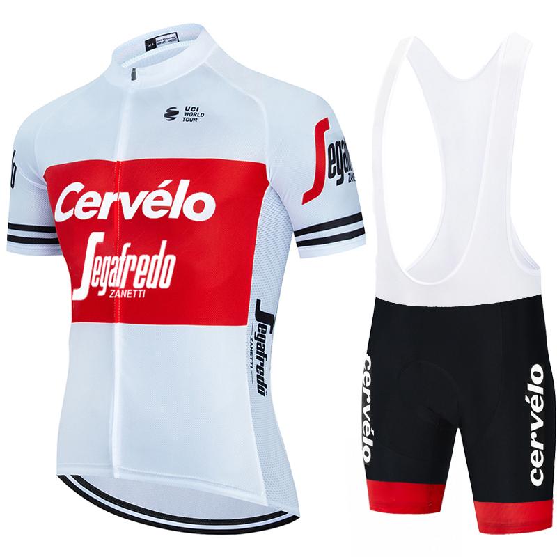 Cervélo Men Cycling Jersey Bib Shorts Set Road Bicycle Racing Apparel Lightweight Fabric Quick Dry Breathable Summer Sport Gear