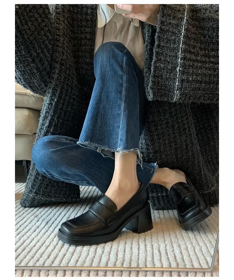

Cowhide version~ Band-Aid retro thick high-heeled Mary Jane shoes women s autumn and winter commuting high-heeled shoes loafer jk small leather shoes 35