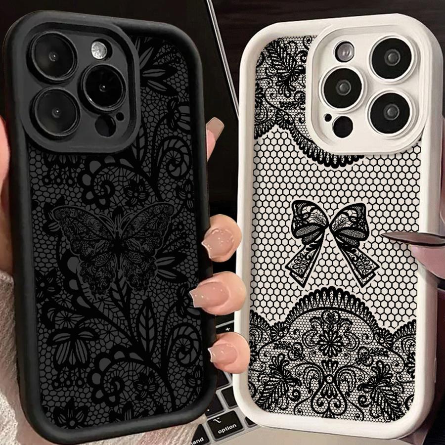 Design Sense Black Lace Phone Cover Case for iPhone 17 Pro Max 12 Pro 15 Plus 16 Air 13 17e 11 14