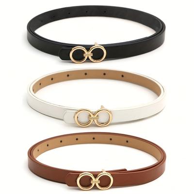 3pcs Set of Fashionable Women's PU Belts, Metal 8-shaped Buckle Head Belt, Elegant and Versatile Belt For, Daily Leisure and Commuting Belt