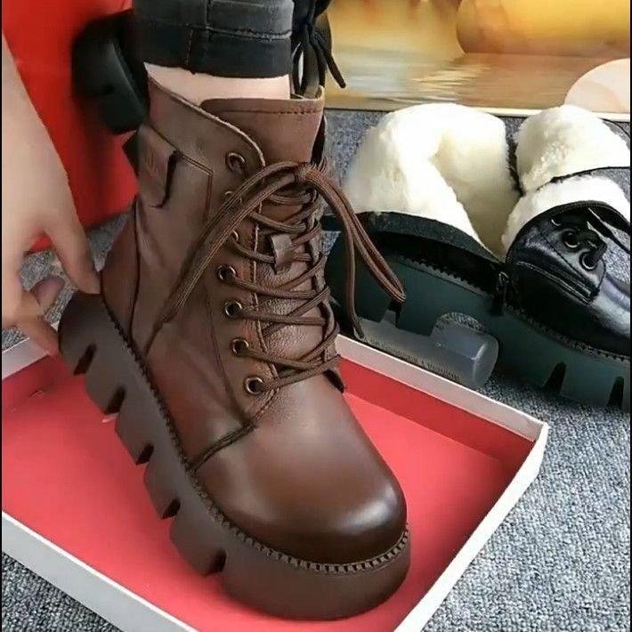 Soft Leather Shoes with Fleece and Thickened Snow Boots, New Casual Anti-slip Cotton Boots for Women