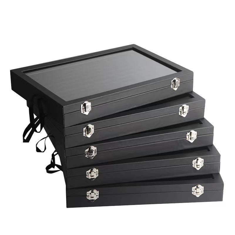 Pu Black Leather Jewelry Box Jewelry Display Box with Lid Transparent Dust Ring Earrings Necklace Bracelet Storage Box