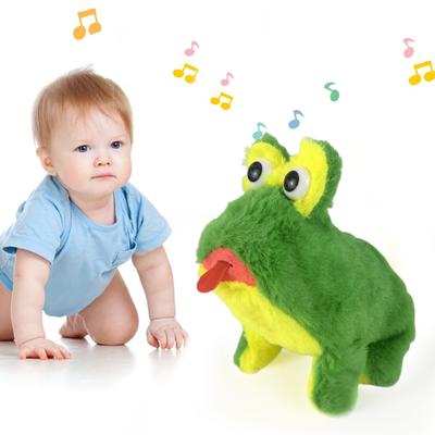 Electric Plush Frog Toy with Sound Movable Tongue Plushie Interactive Walking Animal Doll Musical Stuffed Kids Boys