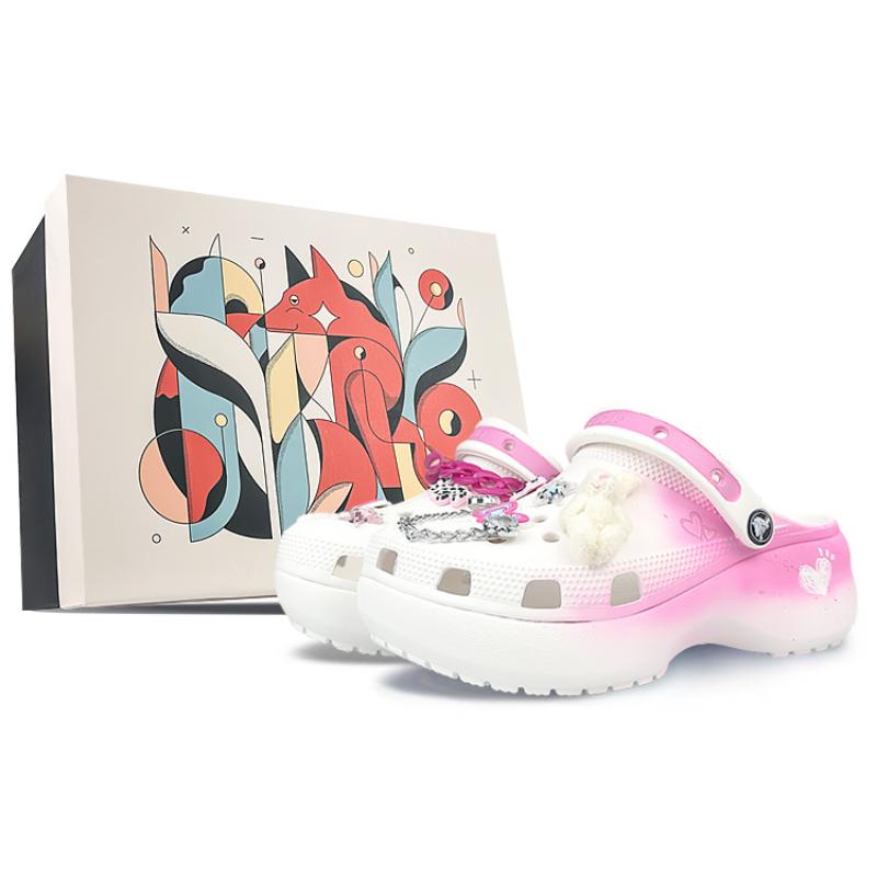 

Crocs Classic Platform Clog Court Elf Персиково-розовый Любовь Подарочная коробка Ретро Пляжные Дырявые Туфли Женские Розовые Белые 34-35 белый