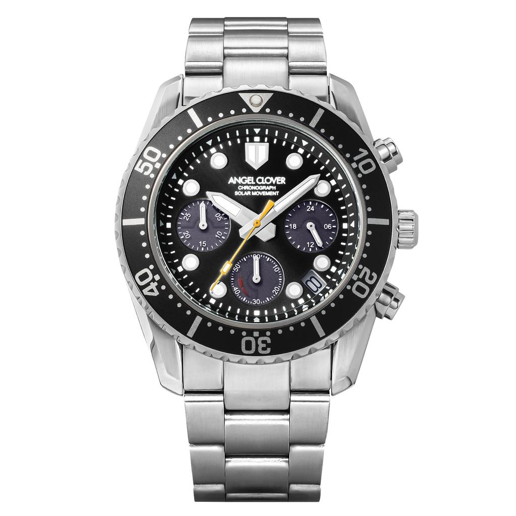 Angel Clover Sea Cruise Watch Solar Powered Water Resistant Mineral Glass Black Dial SCC42SBK Men's