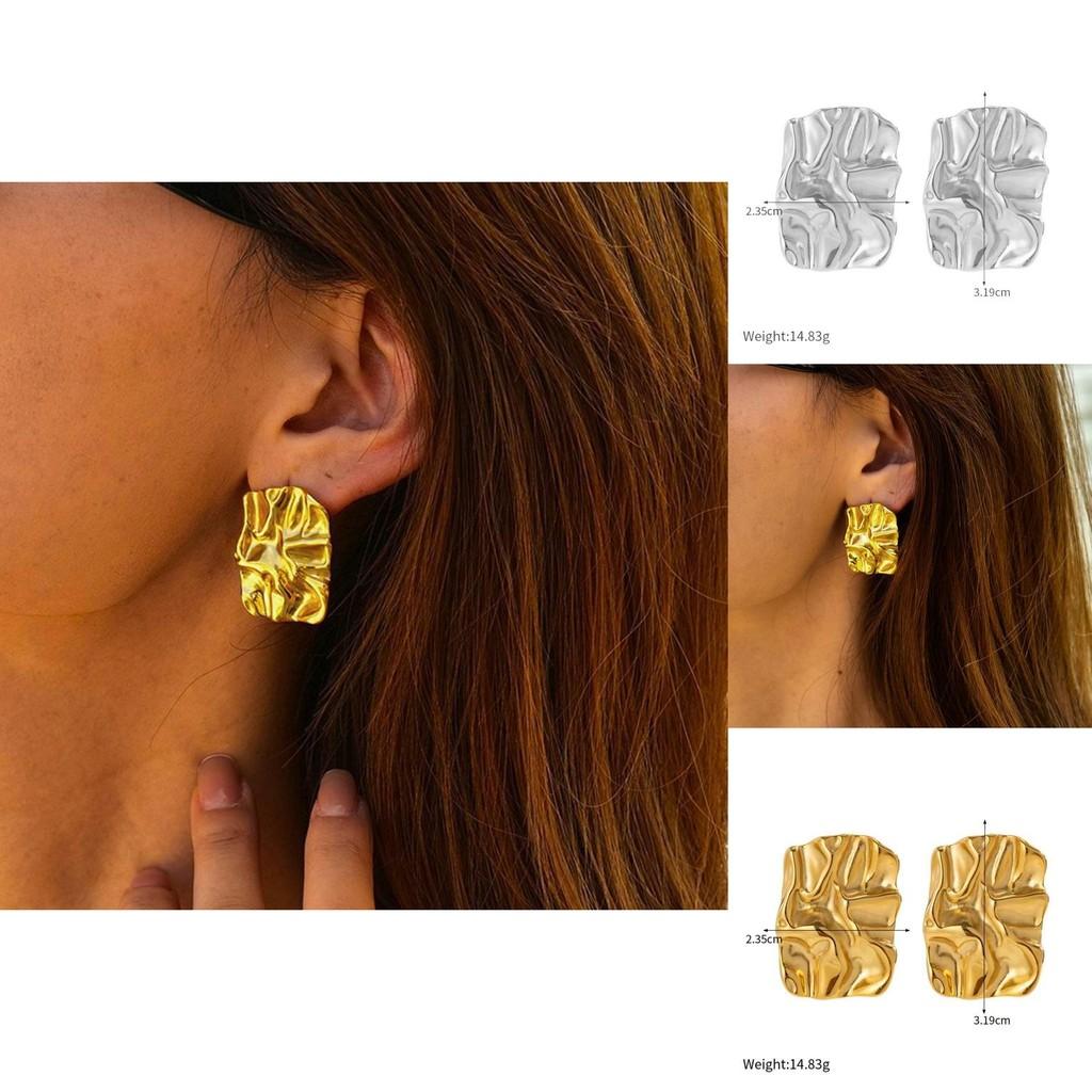 Gold Chic 18k And Silver Titanium Steel Earrings Featuring Modern Hammered Texture