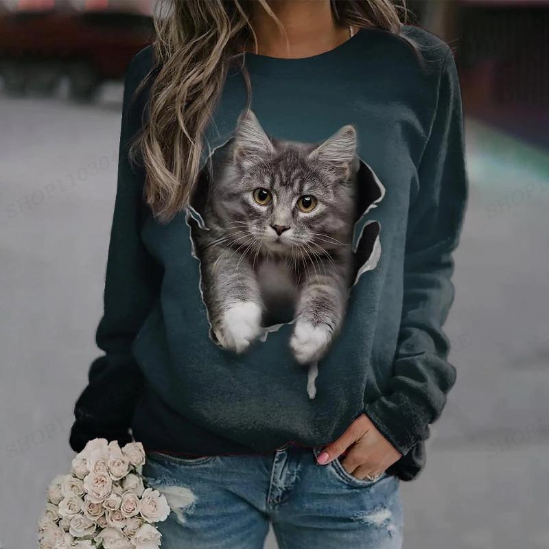Cat Print Hoodie  Animal Sweatshirts Harajuku Autumn Winter Coats Pullovers Women's Clothing