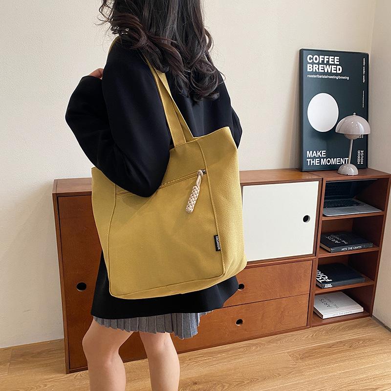 Solid Color Simple Large Capacity Lightweight Fashion Canvas Shoulder Tote Bag