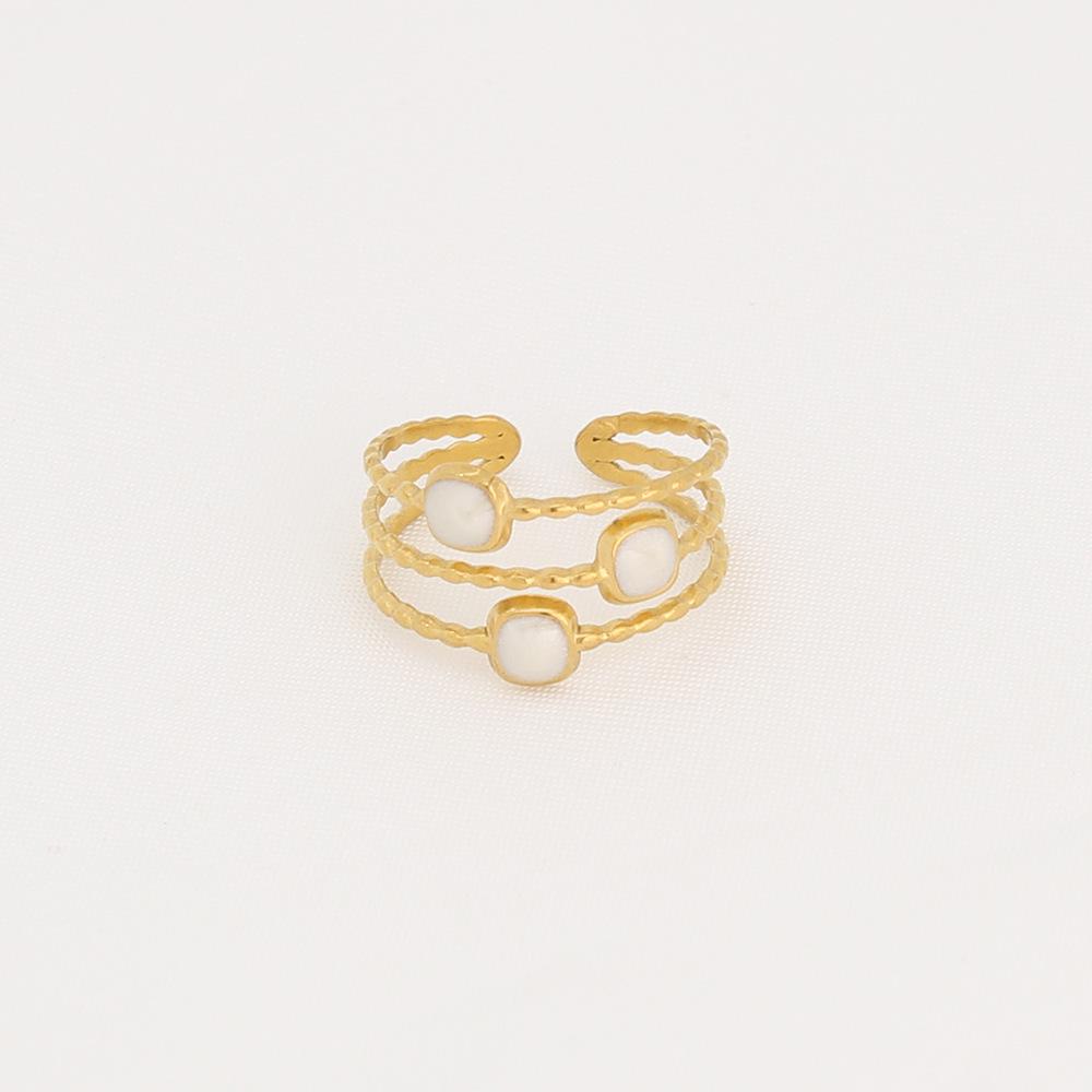 Women's Gold Geometric Stainless Steel Open Ring - French Retro Luxury Style